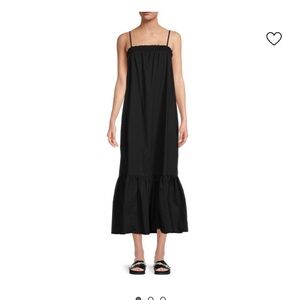 WEWOREWHAT Smocked Black Cotton Poplin Black Dress XL